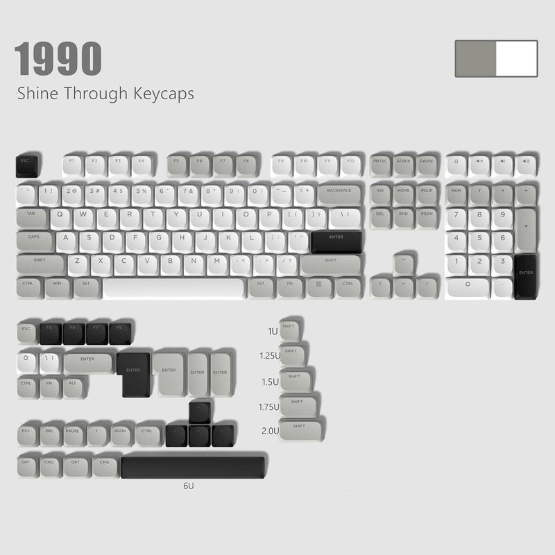Womier Low Profile Keycaps - Shine Through Keycaps 60 65 75 100 Percent, Keyboard Key caps PBT Full Size for Cherry Gateron MX Switches Mechanical Keyboard, Grey/White - Image 3
